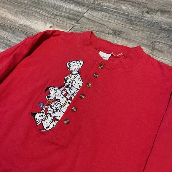 Vintage 90s 101 Dalmatians Long Sleeve Red Henley Shirt Medium Disney Store - Picture 3 of 7